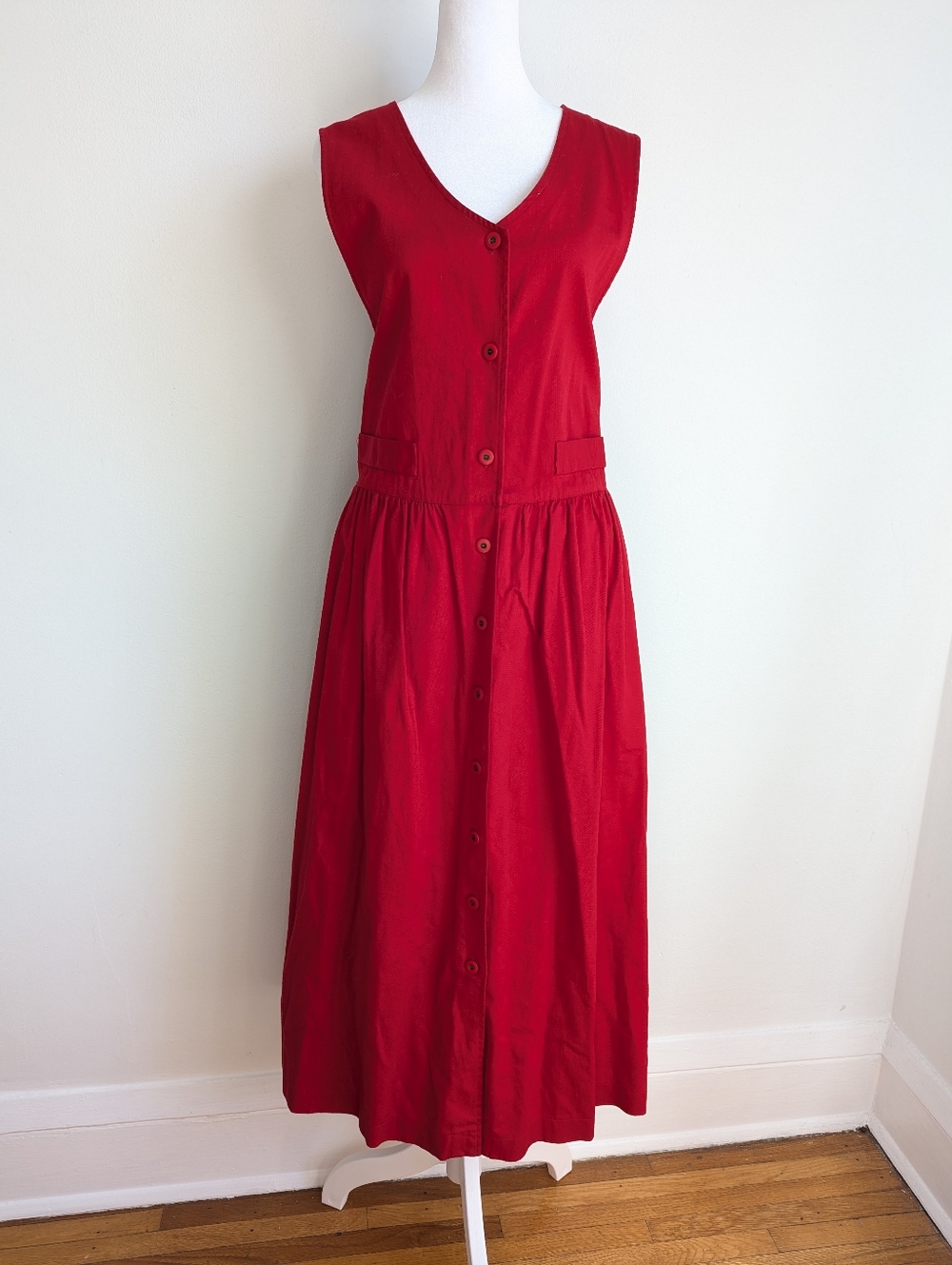 Vintage Talbots Red Denim Button Down Jumper Dress Cotton Size 16 Teacher Modest
